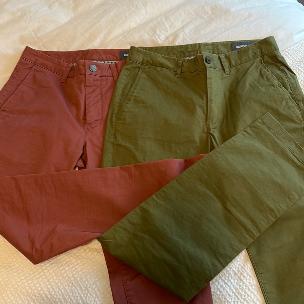 Bonobos men’s chino, brand new, rust red and olive green available
